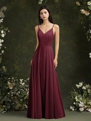 Babyonlines Long A-line V-neck Backless Satin Bridesmaid Dresses-Babyonlines