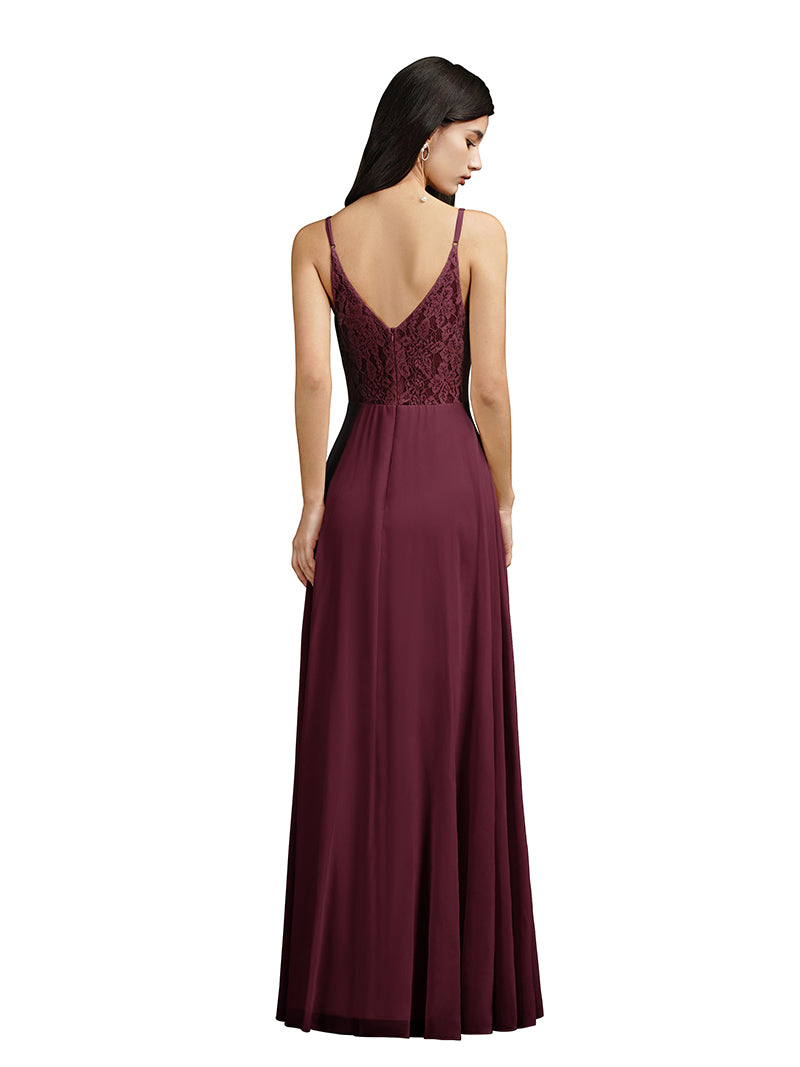 Babyonlines Long A-line V-neck Backless Satin Bridesmaid Dresses-Babyonlines