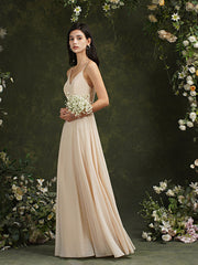 Babyonlines Long A-line V-neck Backless Satin Bridesmaid Dresses-Babyonlines