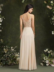 Babyonlines Long A-line V-neck Backless Satin Bridesmaid Dresses-Babyonlines