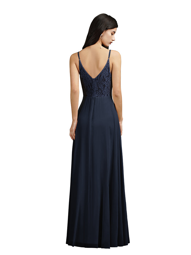 Babyonlines Long A-line V-neck Backless Satin Bridesmaid Dresses-Babyonlines