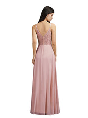 Babyonlines Long A-line V-neck Backless Satin Bridesmaid Dresses-Babyonlines