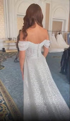 Off-the-Shoulder Sequins White Mermaid Prom Dress with Train