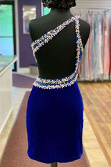 Backless Beaded Royal Blue Velvet Homecoming Dress