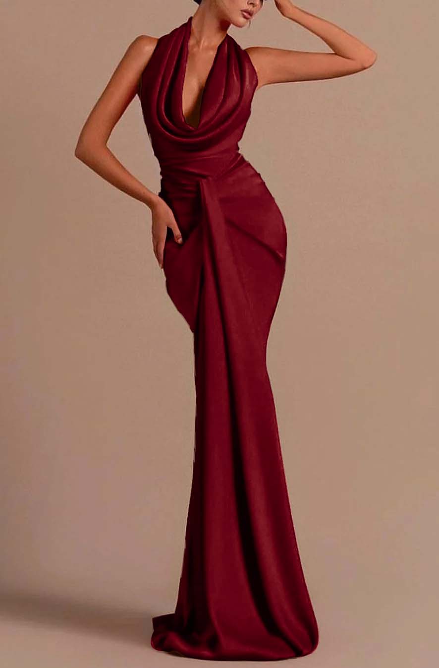 Red Halter Backless Mermaid Long Prom Dress