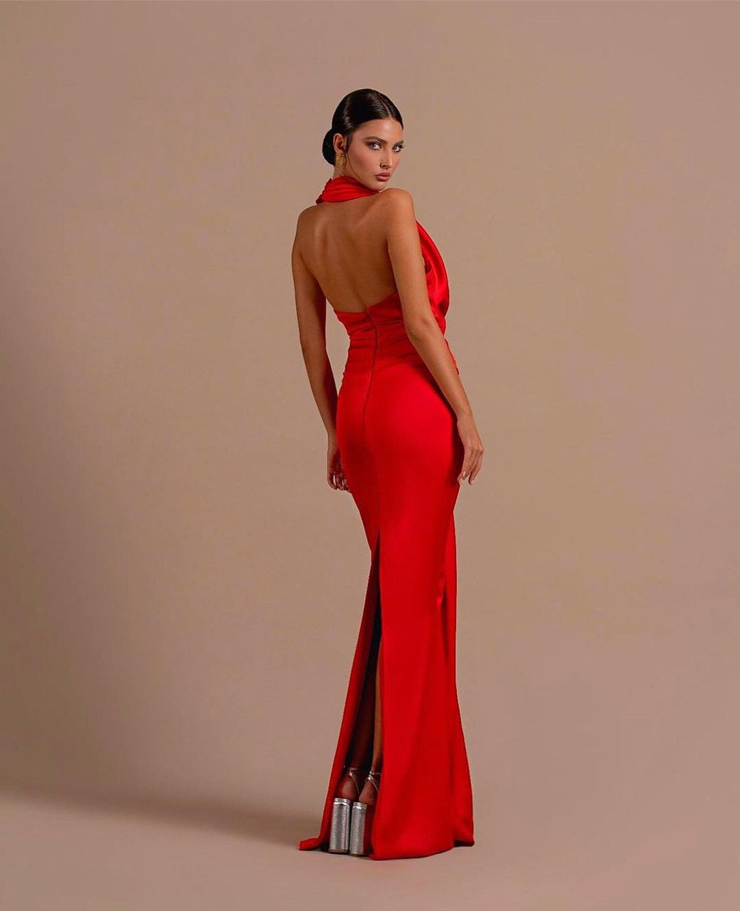 Red Halter Backless Mermaid Long Prom Dress