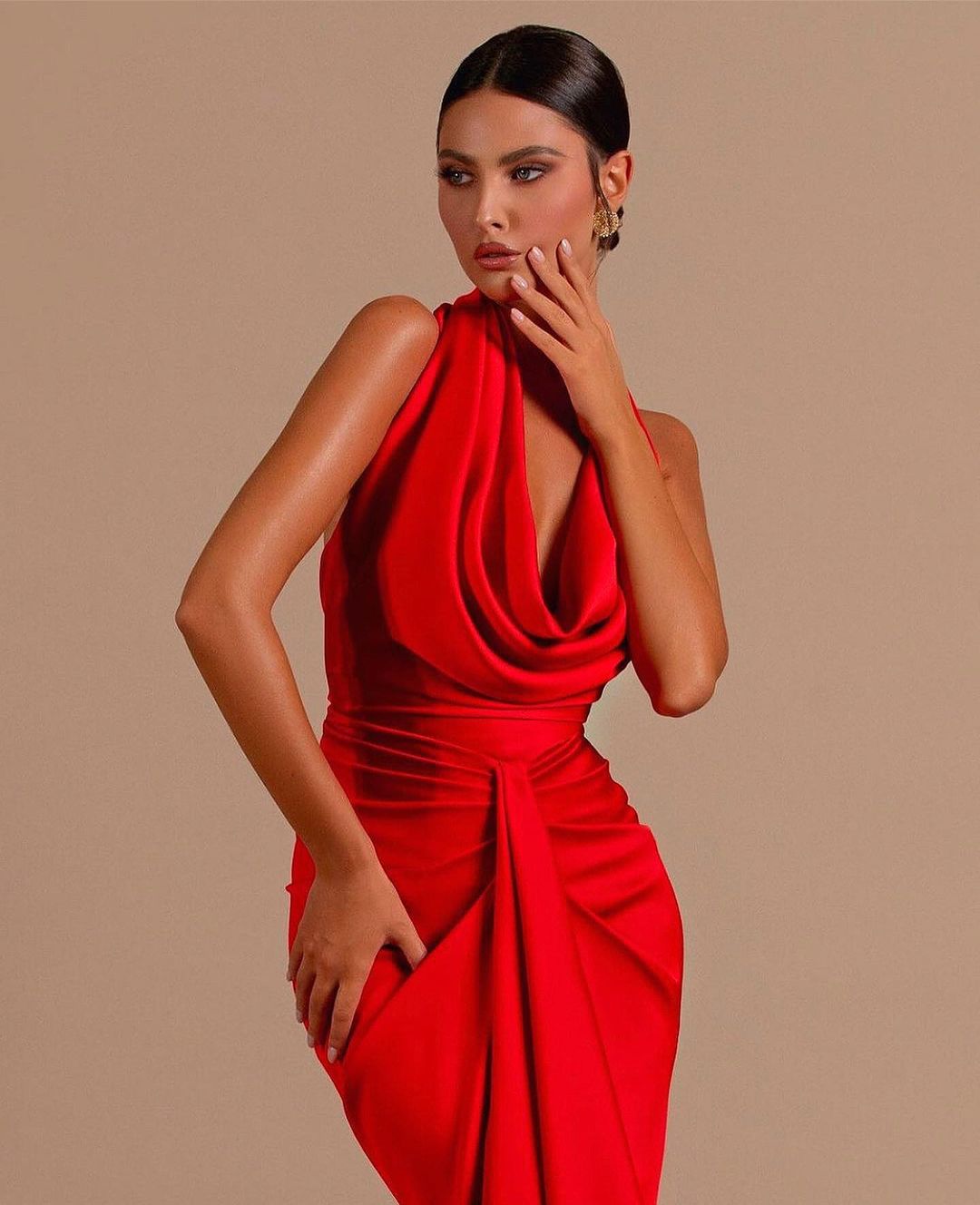 Red Halter Backless Mermaid Long Prom Dress