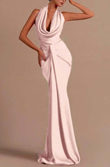 Red Halter Backless Mermaid Long Prom Dress