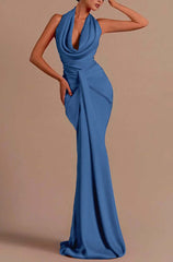 Red Halter Backless Mermaid Long Prom Dress