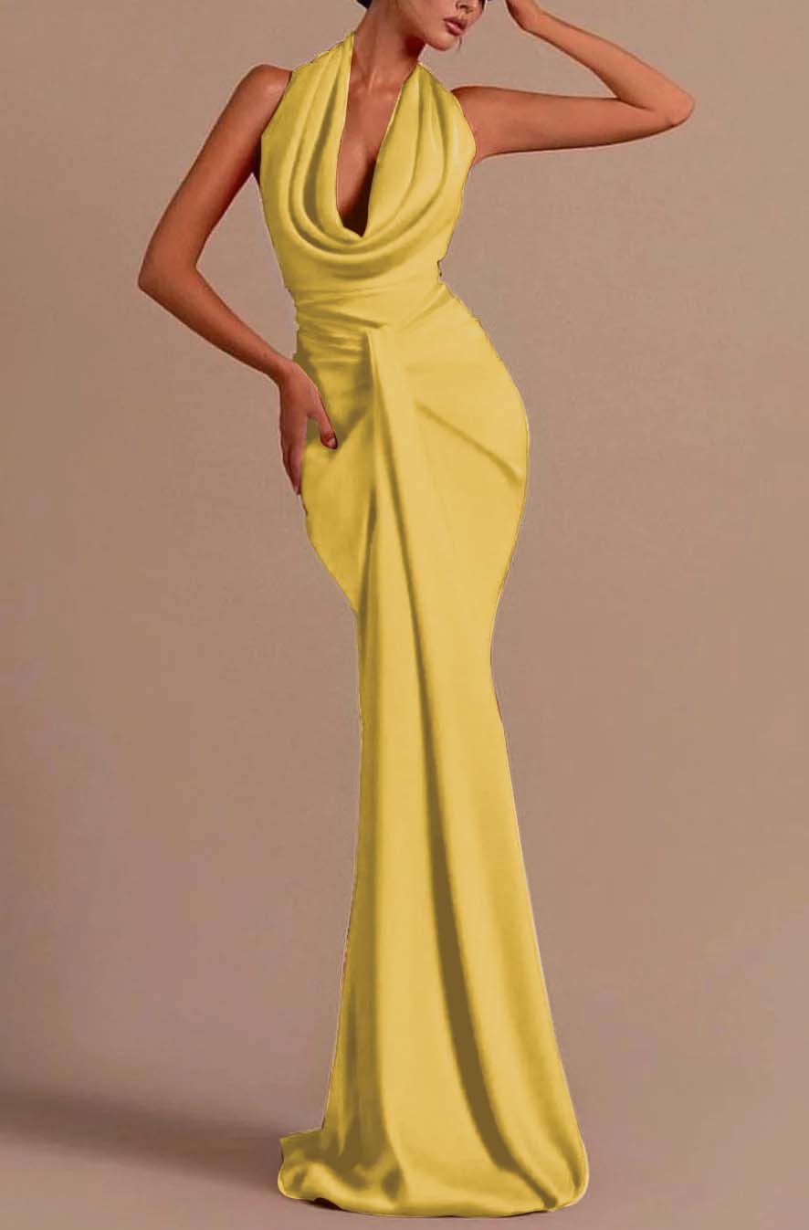 Red Halter Backless Mermaid Long Prom Dress