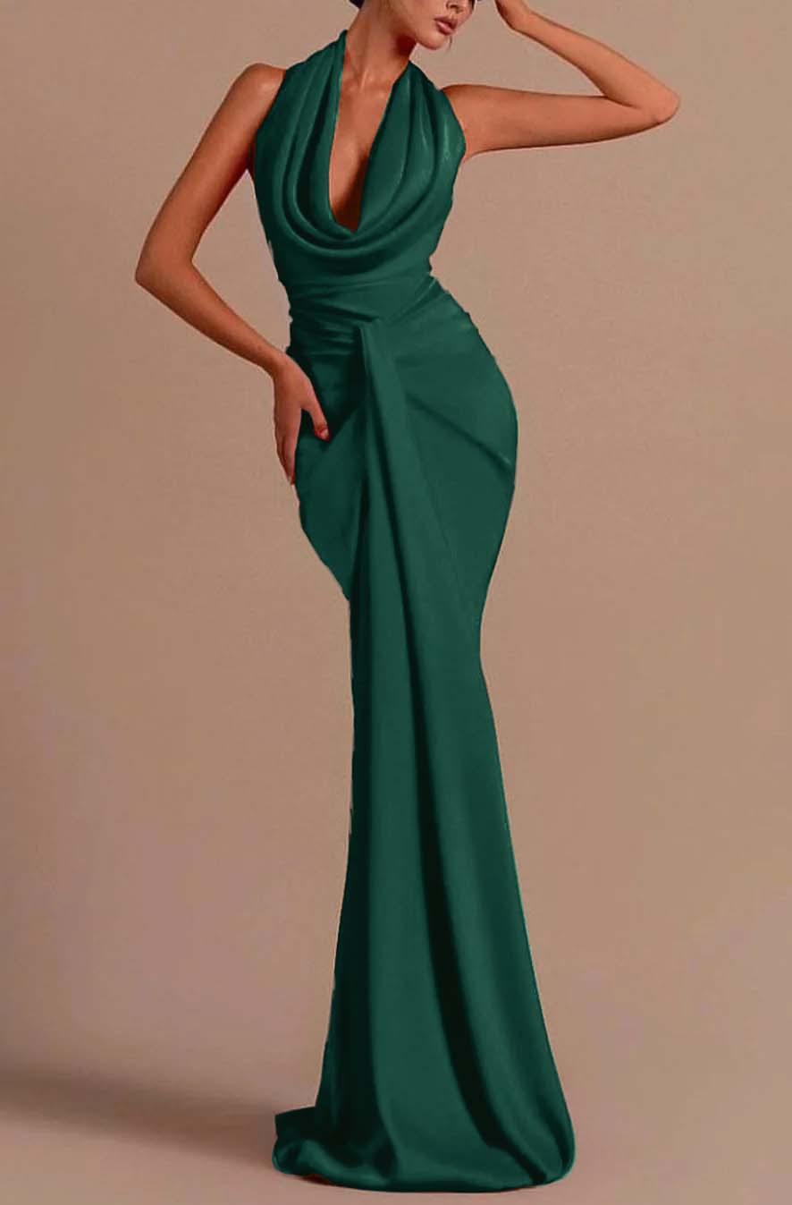 Red Halter Backless Mermaid Long Prom Dress