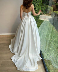 Ball Gowns Sweetheart Spaghetti Straps Long Satin Wedding Dress