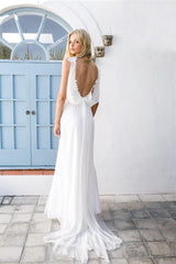 Beach Chiffon Wedding Dress with Lace Appliques