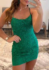 Beaded Lace Sheath/Column Homecoming Dress with Scoop Neck and Sleeveless - Babyonlines