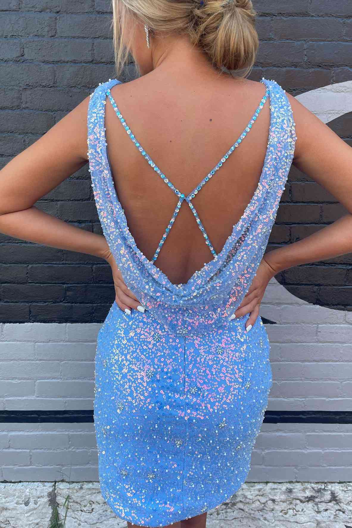 Beaded Light Blue Sequins Bodycon Homecoming Dress