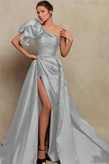 Beautiful Burgundy One Shoulder Mermaid Prom Dress with Split