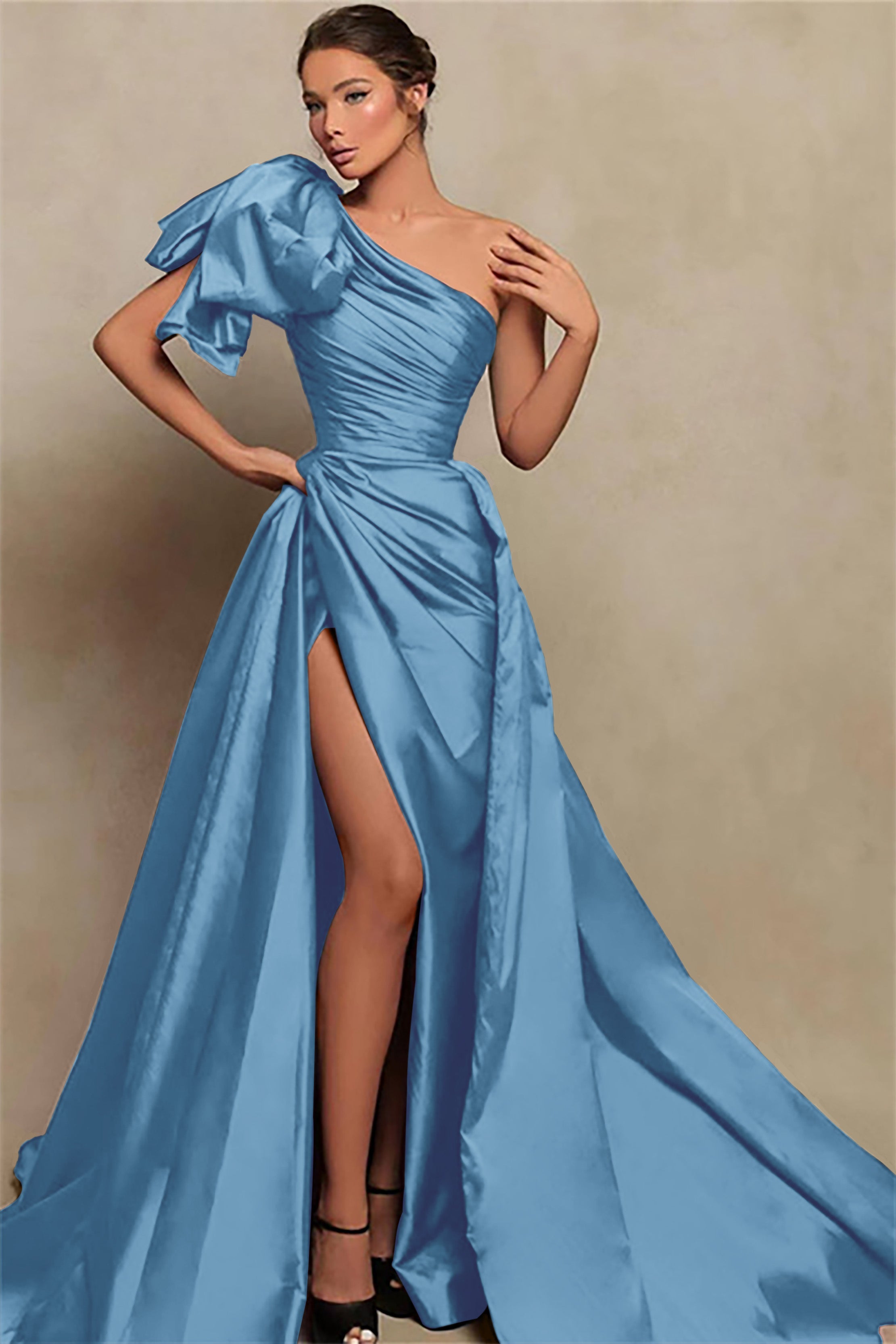 Beautiful Burgundy One Shoulder Mermaid Prom Dress with Split