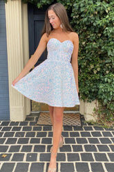 Sparkly White Corset Sweetheart A-Line Short Homecoming Dress with Pockets