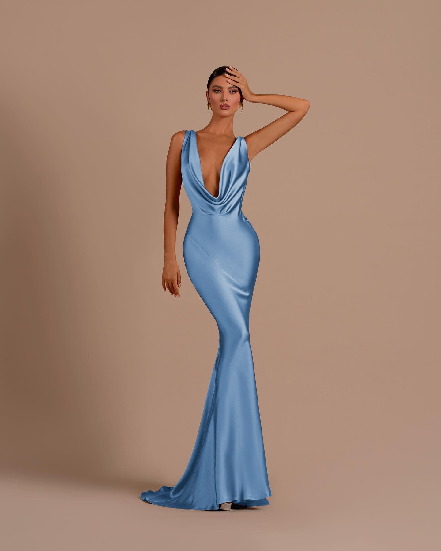 Black Deep V Neck Mermaid Long Pleated Prom Dress