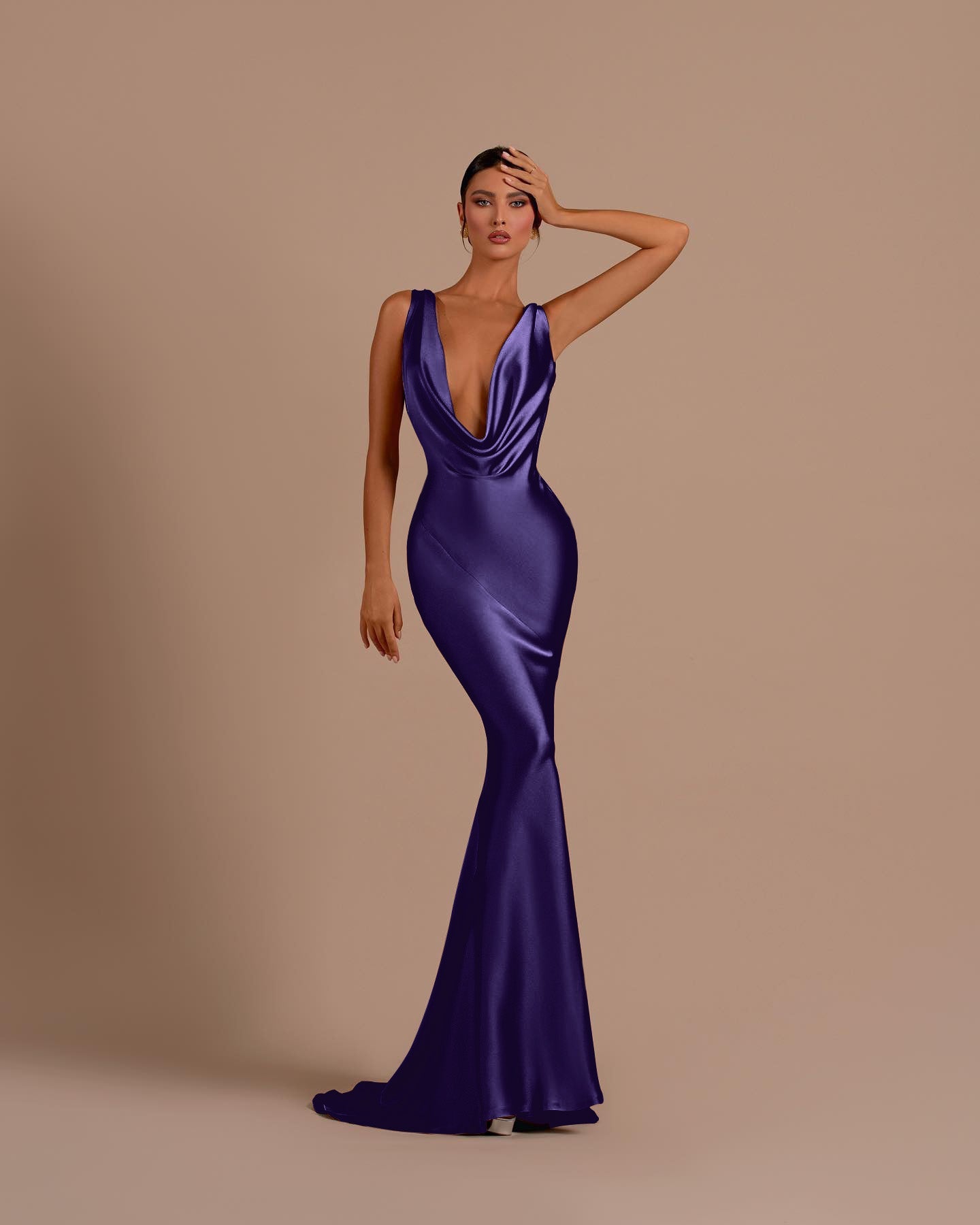 Black Deep V Neck Mermaid Long Pleated Prom Dress