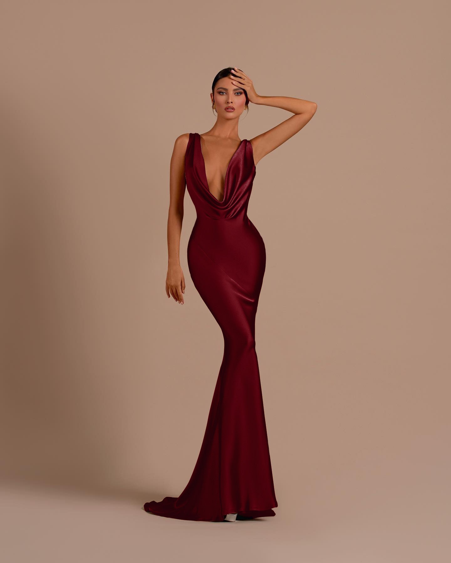 Black Deep V Neck Mermaid Long Pleated Prom Dress