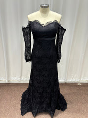 Elegant Black Long Sleeves Mermaid Lace Evening Formal Dresses