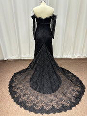 Elegant Black Long Sleeves Mermaid Lace Evening Formal Dresses