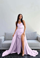 Black Halter Strapless Sweetheart Mermaid Prom Dress with Split and Gloves