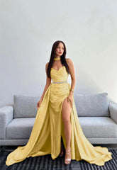 Black Halter Strapless Sweetheart Mermaid Prom Dress with Split and Gloves