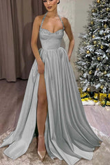 Black Halter Sweetheart Long Prom Dress with Split