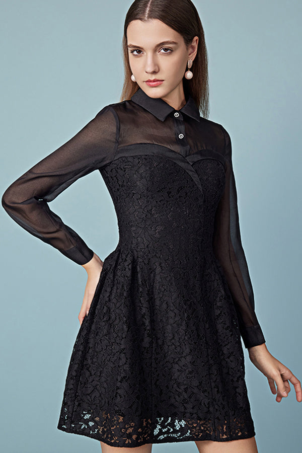 Babyonlines Black High Neck Long Sleeves Short Dresses
