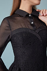 Babyonlines Black High Neck Long Sleeves Short Dresses