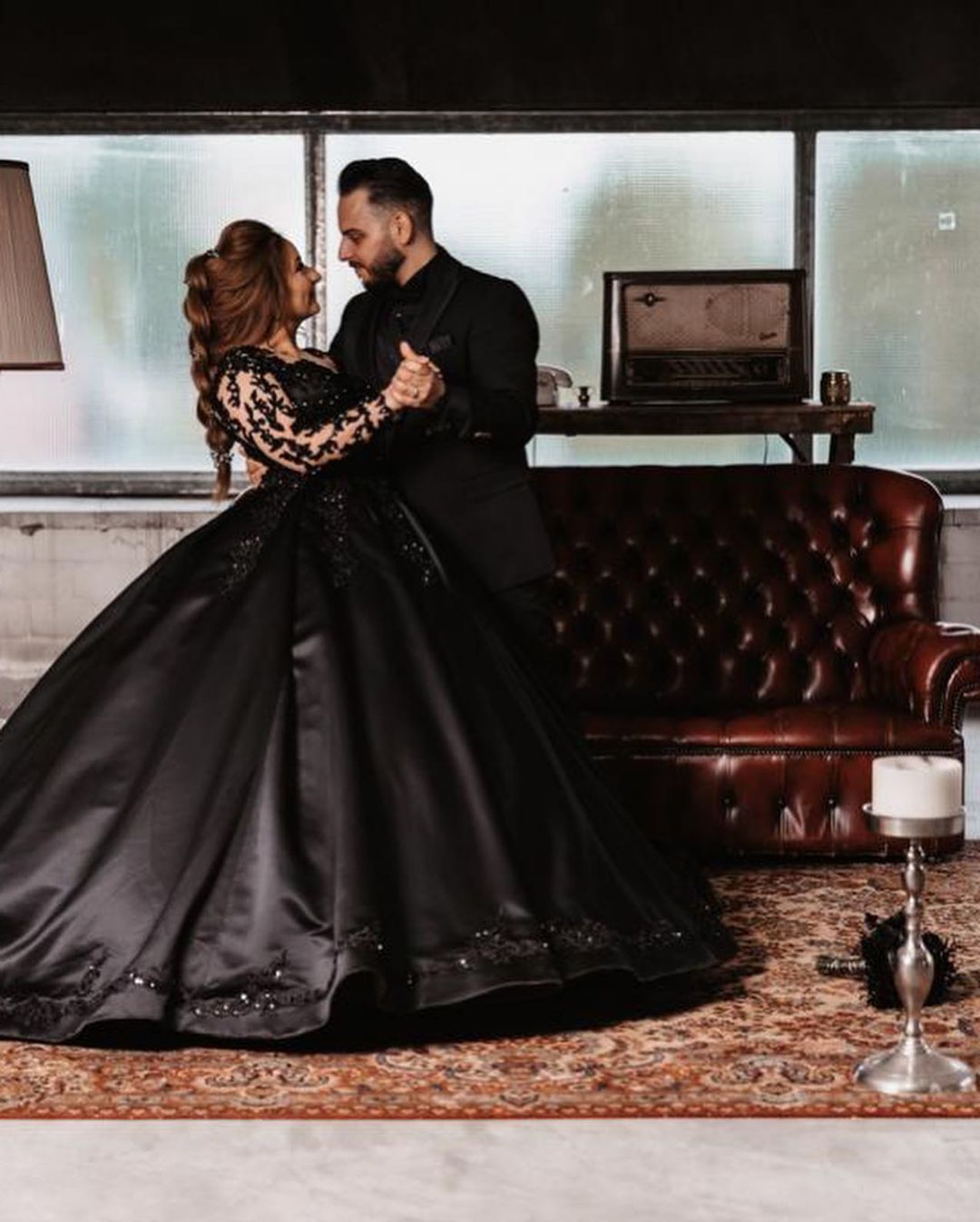 Black Long Ball Gown Wedding Dress With Sleeves