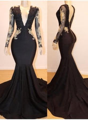 Black Long Sleeve Mermaid Evening Dress