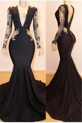 Black Long Sleeve Mermaid Evening Dress