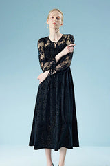 Babyonlines Black Long Sleeves Sequined A-line Lace Dresses