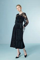Babyonlines Black Long Sleeves Sequined A-line Lace Dresses