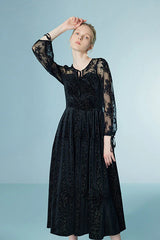Babyonlines Black Long Sleeves Sequined A-line Lace Dresses