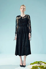 Babyonlines Black Long Sleeves Sequined A-line Lace Dresses