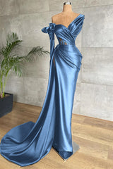 One Shoulder Long Sleeve Long Prom Dress with Side Split and Lace