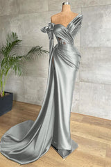 One Shoulder Long Sleeve Long Prom Dress with Side Split and Lace