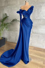 One Shoulder Long Sleeve Long Prom Dress with Side Split and Lace