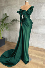 One Shoulder Long Sleeve Long Prom Dress with Side Split and Lace