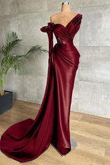One Shoulder Long Sleeve Long Prom Dress with Side Split and Lace