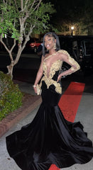 Sexy Black One Shoulder Mermaid Long Prom Dress with Embroidery