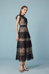 Babyonlines Black Sleeveless Lace Long Dresses with Sash