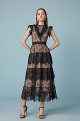 Babyonlines Black Sleeveless Lace Long Dresses with Sash