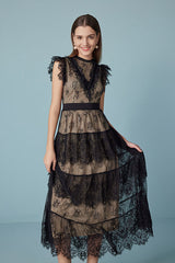 Babyonlines Black Sleeveless Lace Long Dresses with Sash