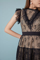 Babyonlines Black Sleeveless Lace Long Dresses with Sash