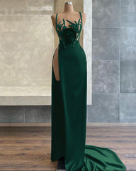 Black Spaghetti-Strap Mermaid Evening Dress with Beadings Sequins and Slit
